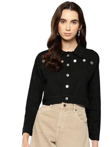 Veste en jean noir femme blouson denim uni Aarika taille M