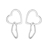 Silverly Pendientes Colgantes Corazón Abierto Entrelazado Plata de Ley Cierre Mariposa | Pendientes Corazón Grandes Enlazados | Joyas de Mujer San Valentín | Pendientes Plata 925 Hipoalergénicos