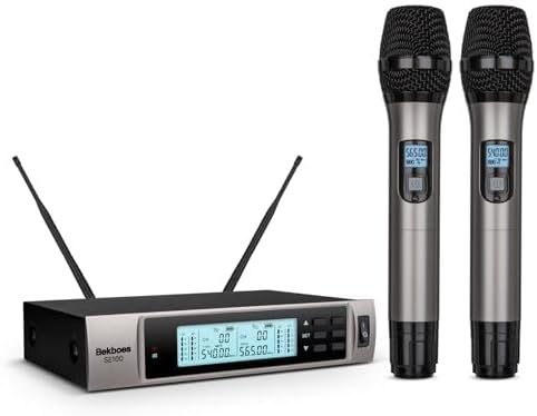 Professional Dual Dynamic Handheld UHF Wireless Microphone System, Wireless Handheld Microphone, 492ft Range for Home Karaoke/Meeting/Party/Church/Wedding SE100