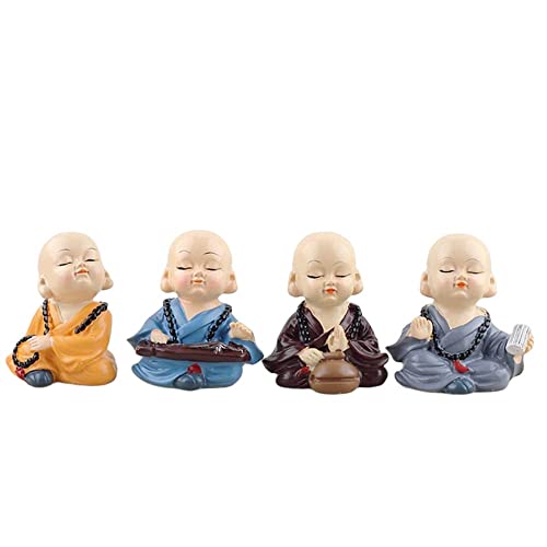 Image of AUGEN Polyresin Set of 4 Buddha Monks Statues Figurines Showpiece for Wall Shelf Table Desktop Living Room Car Dashboard Decoration Home Office Decor 6 CM (Multicolour)(B)