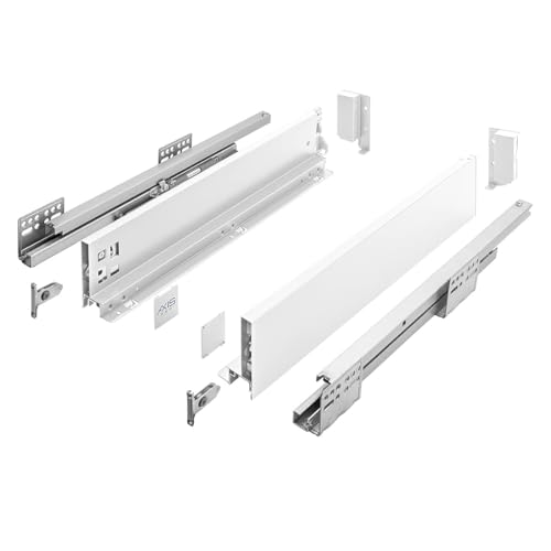 MS Beschläge Schubladensystem Push to Open Weiß - Vollauszug Unterflurführung Schubkastensystem bis 40kg - Modernes Schubladen-Set Schubladenauszüge für grifflose Fronten (Länge: 350mm, Höhe: 86mm)