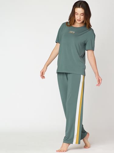 Image of Night Suit for Womens Side Stripe Modal Night Dress of Top and Pajama Set 9374