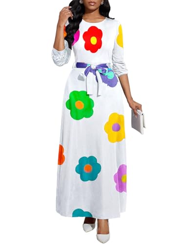 Image of BubFee Long Dress for Women Casual Long Sleeve Dresses Maxi Dress Empire Waist Loose with Belt