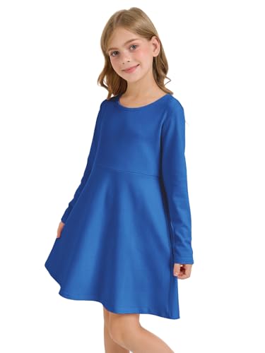 Girls Long Sleeve Skater Dress Kids Fall Crewneck Holiday Party Dresses with Pockets4