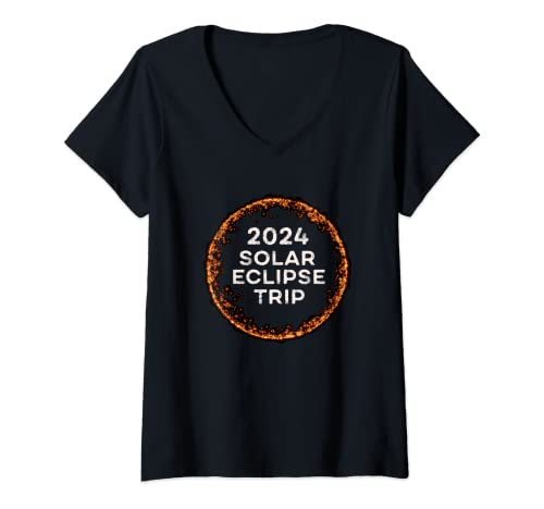 Womens 2024 Solar Eclipse Trip Watch 4.8.24 Matching Family Outfit V-Neck T-Shirt