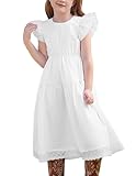 GRACE KARIN Girls White Summer Dress Flutter Sleeve Lace A-Line Sundress Casual Elegant Dresses for Girls with Pockets Size 6