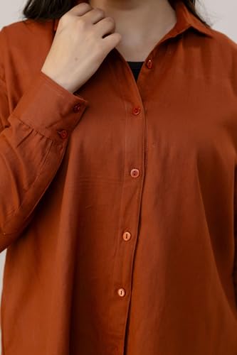 Image of Women's Linen Blend Shirt | Casual Collared Button Down Shirt for Women | Solid Color Full Sleeve Oversized Fit | Summer Casual & Office Wear Top