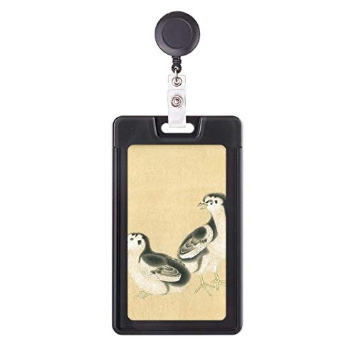 Porte-badge rétractable avec motif poussins de peinture chinoise pour cartes et clés