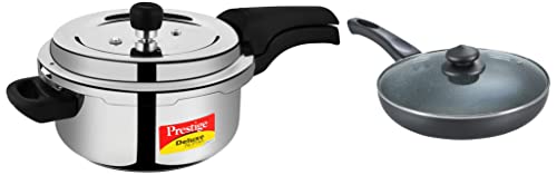 Image of Prestige Svachh Deluxe Alpha 3.0 Litre Stainless Steel Pressure Cooker & Aluminium Omega Deluxe Granite Fry Pan With Lid, 260 Mm,Black, 3 Liter