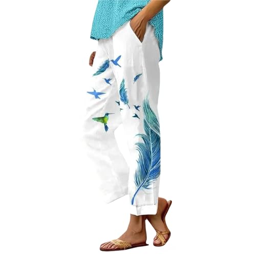 Pantaloni Lino Donna Larghi Casual Cotone E Lino Pantalone Lunghi