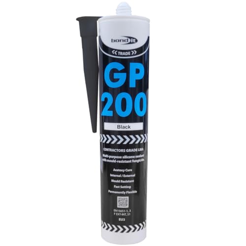 Bond-It GP200 Contractors Grade LMA General Purpose Acetoxy Silicone Sealant With Fungicide Black 275ml