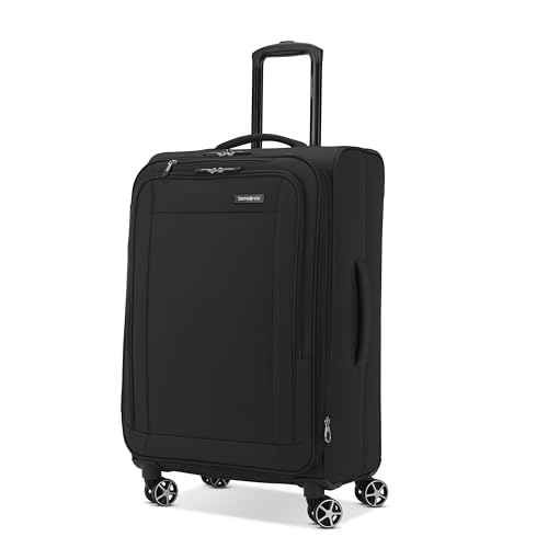 Image of Samsonite Saire LTE Softside Expandable Luggage with Spinner Wheels, Black, Medium Checked Suitcase