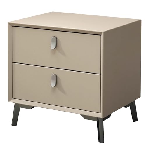 LMXRYPD Mesita de Noche Maciza, Mesa Auxiliar con 2 Compartimentos, Cuero de Microfibra, Patas de Gabinete de Acero al Carbono, para Espacios Pequeños(Beige,55cm/21.6in)