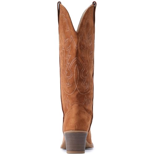 Image of IUV Suede Cowboy Boots For Women Chunky Heel Pointed Toe Cowgirl Boots