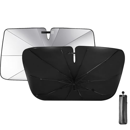 Parasole Auto Parabrezza Interno 140 x 80 cm, Pieghevole Ombrello Auto, Protezione UV e Calore, Parasole Parabrezza con Asse Rotante 360°, per la Maggior Parte delle SUV, Camion