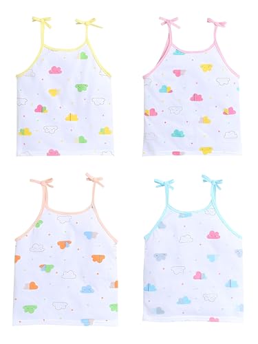 Image of Little Angels Baby Organic Cotton Tie-Knot Sleeveless Jhabla Vest Set | Pack of 4 | Soft & Breathable Printed Tops for Newborn & Infant Girls (0-12 Months)