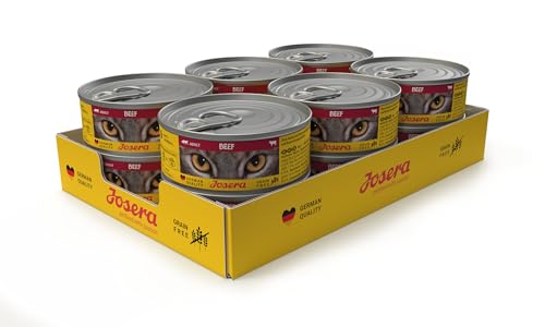 JOSERA Nassfutter Beef (12 x 85 g) | Adult | Premium Katzenfutter nass für ausgewachsene Katzen | Rind | mit Lachsöl | getreidefrei | gegen Harnsteinbildung und Haarballen | Alleinfutter | 12er Pack