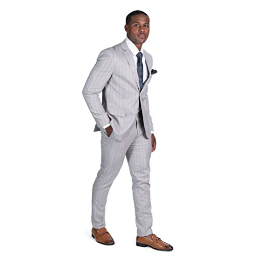 AZAR MAN Slim Fit 2 Button Pinstripe Men's Suit Notch Lapel LY79184