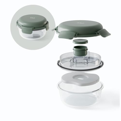 monbento - Bol à Salade en Verre 950 mL - Lunch Box Sunny - Pain de Glace Inclus - Bento Box avec Compartiments Amovibles - Pot à Sauce - Repas Frais - Vert...