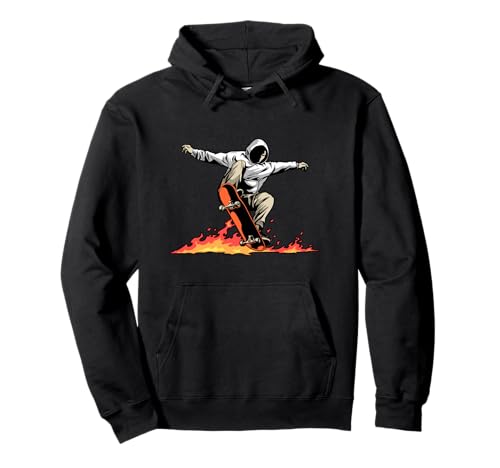 Skateboard Skateboarder Skater On Fire - Skateboarding Pullover Hoodie