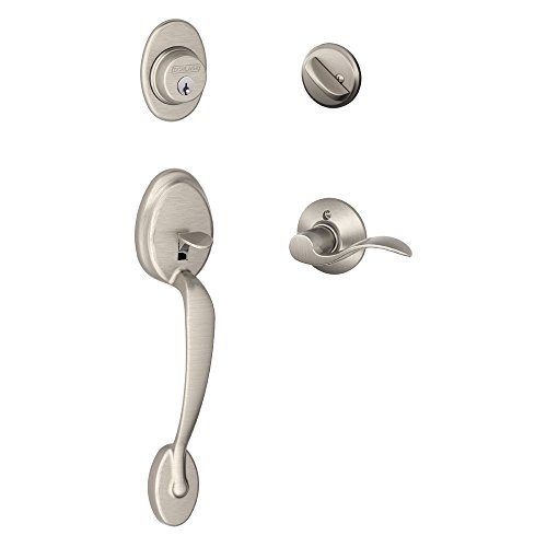 SCHLAGE Plymouth Single Cylinder Handleset and Left Hand Accent Lever, Satin Nickel (F60 PLY 619 Acc LH)