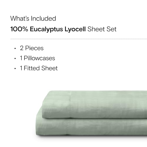 Sijo AiryWeight Tencel Sheet Set, 100% Lyocell Derived from Eucalyptus, Buttery Soft, Architectural Digest 2022 Best Cooling Sheets Winner - 2pc - 1 Pillowcase 1 Fitted (Sage, Twin)