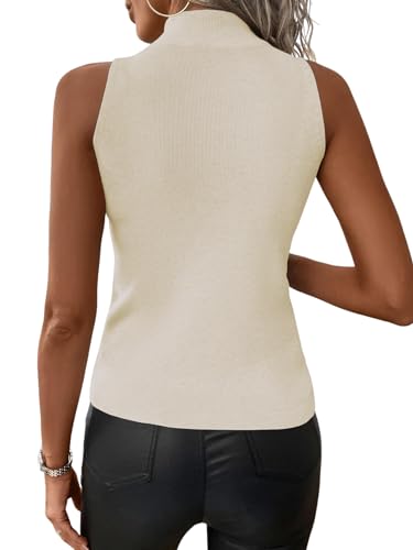 Women's Mock Turtle Neck Tank Tops Slim Fit Ribbed Knit Sleeveless Tops Casual Cami Vest Shirts3