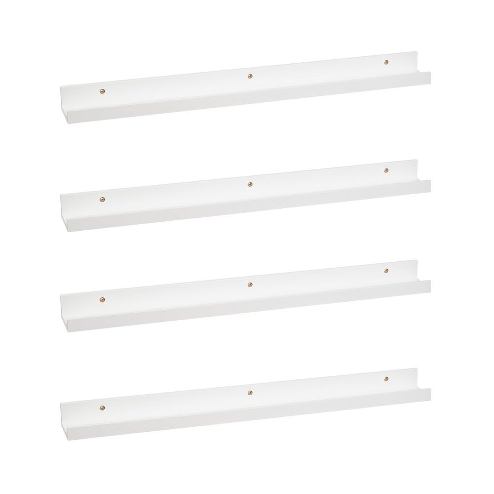 LOLAhome | Set de 4 Repisas de Pared | Balda Flotante Madera| Estante con Bordes | Estanteria Estrecha para Cuadros Fotos y Decoracion Blanco De 80x9x5 cm