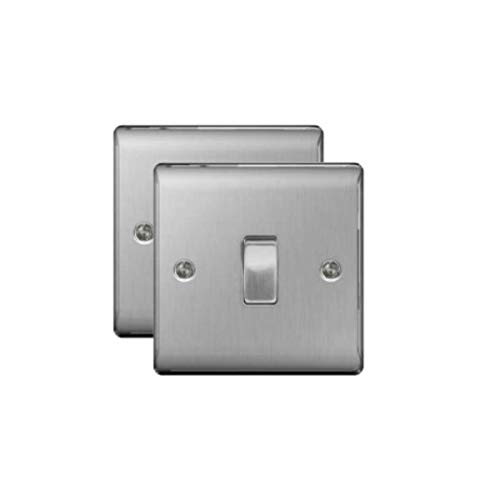 Pack of 2 x BG NBS12 Brushed Steel/Satin Chrome Single Light Switch -10amp 1 or 2 Way