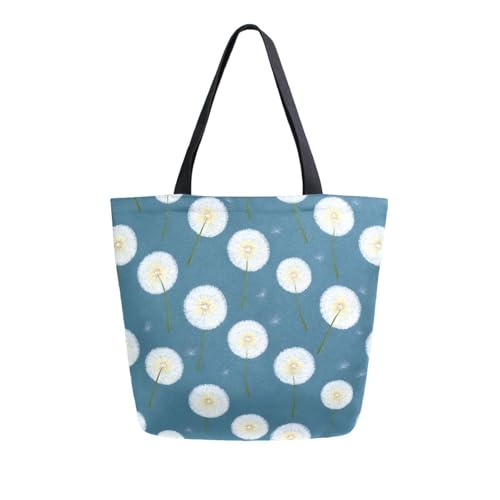 Extra Large Shoulder Tote Bag for Beach Travel Weekender Gym White Dandelion Flowers Pattern Reusable Grocery Canvas Shopping Bag2