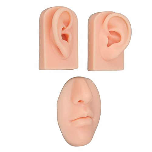 Mouth, Professional 3D Silicone Nose, and Ear Piercing Practice Models(Light Skin Tone)