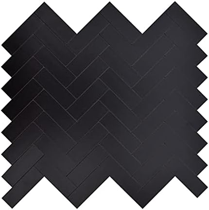 Miscasa 12-Sheet Kitchen Backsplash Peel and Stick Tile, Black Herringbone Aluminum Composite Panel Stick on Wall Tiles, 14.64 sq.ft