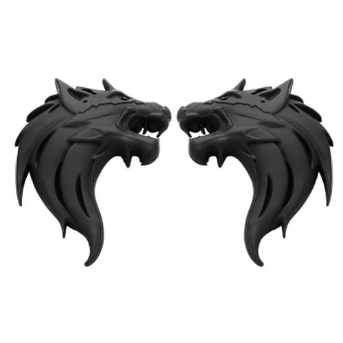 Image of 2pcs Cool Wolf Head Car Side /Rear /Front Decorations Badge Emblem 3D Self-Adhesive Nameplate Sticker for Car (Black)