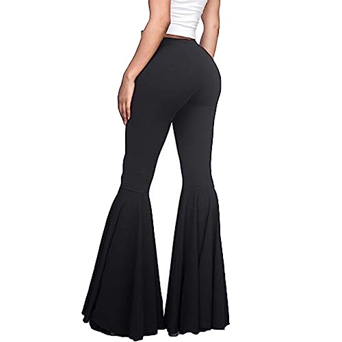 GUOLEZEEV Women High Waisted Flare Pants Solid Color Fashion Pleated Bell Bottoms(7 Colors)3