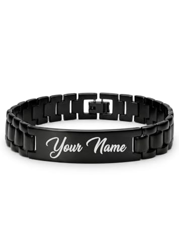 Image of Personalized Name Engraved Bracelet for Men & Women | Stainless Steel Chain Link Bracelet | Custom Name & Inspirational Text | Durable & Adjustable