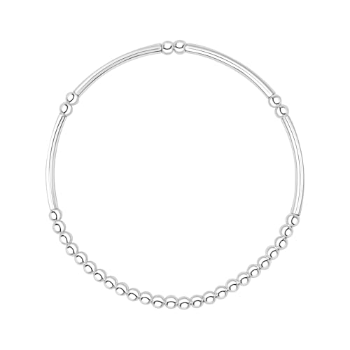 Silverly Sterling Silver Noodle Tube & Ball Bead Stretch Bracelet - Elegant Stacking Beaded Bracelets for Women - Simple Minimalist Elastic Design - 925 Silverly Jewellery Gift for Daughter