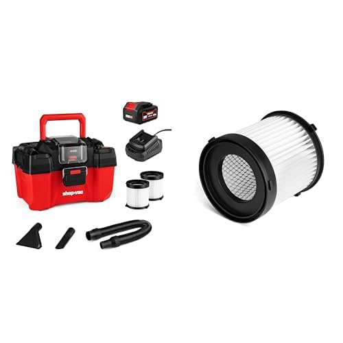 Shop-Vac 20V Cordless Wet/Dry Vacuum, 2.5-Gallon Tank, 4.0A Battery and Charger Included High Performance Cartridge Filter, Reusable Filter Replacement with High Efficiency Filtration
