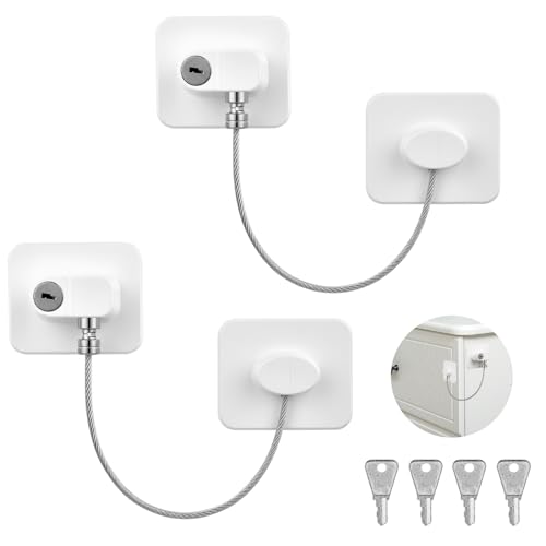 AiQInu 2PCS Lucchetto Frigorifero Bambini, Chiudi Cassetti Bambini Con 4 Chiavi, Blocca Cassetti Per Bambini Per Frigorifero, Lavatrice, Mobile, Finestra