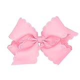 Wee Ones Girls' Grosgrain Hair Bow Embroidered and Lace on a WeeStay No Slip Hair Clip, Pink, King