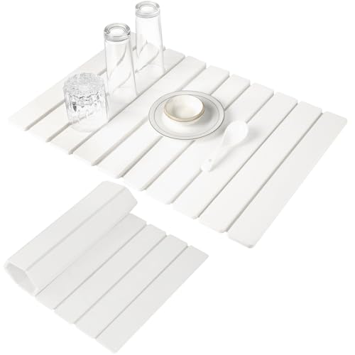 Large Stone Dish Drying Mats for Kitchen Counter 24"(L)×16"(W) Foldable Quick Dry Stone Dish Drying Mats Kitchen Absorbent Diatomaceous Earth Drying Stone Mat for Dishes Bottles Cups White by ANYEEK - Used condition - US$29.77