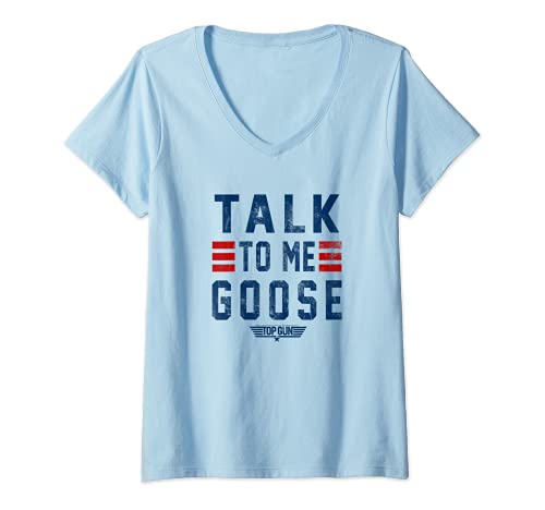 Womens Top Gun Talk To Me Goose Distressed Text V-Neck T-Shirt