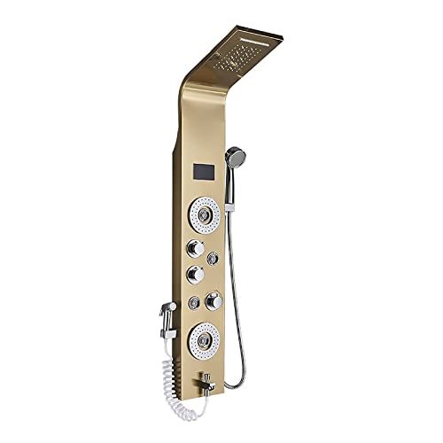 Led Gold Shower Panel Tower System Digital Display Shower Column Stainless Steel Shower Panel System, Shower System with Shower Head, Handheld Shower, Body Jets, Tub Spout, Bi miniatura 1