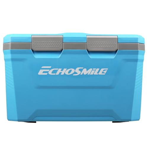 EchoSmile 35 Quart Insulated Cooler Outdoor Portable Hard Cooler Ice Chest Box w/ 2 Cup Holders Drain Plug Bottle Opener 3-Day Ice Retention for Camping Beach and Picnic Blue