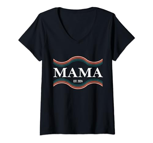 Mujer Mom Soon To Be Mama New Mother Mama Est 2024 Camiseta Cuello V