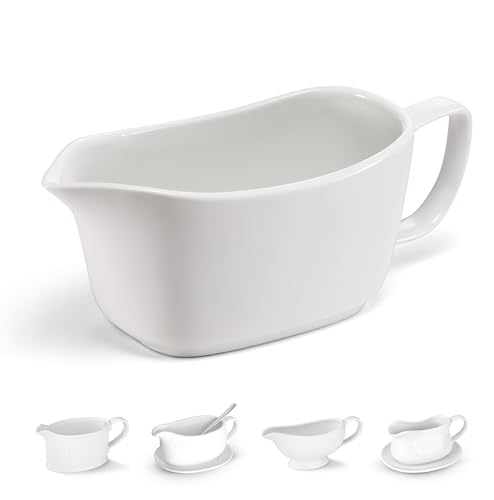 Kook Gravy Boat, Ceramic Serving Dish, Dispenser with Tray for