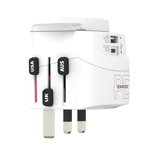 SKROSS - Pro Light USB AC30PD - World - Universal 3 Chicken Travel Adapter for the World with PD PD Fast Charge Charger (1 x USB C 3A + 1 x 2.4A) - Power: 110V - 700W / 250V - 1750W