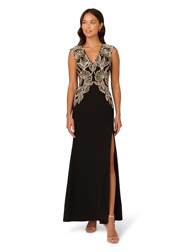 Image of Adrianna Papell Women's Beaded Crepe Long Dress, Black, 10