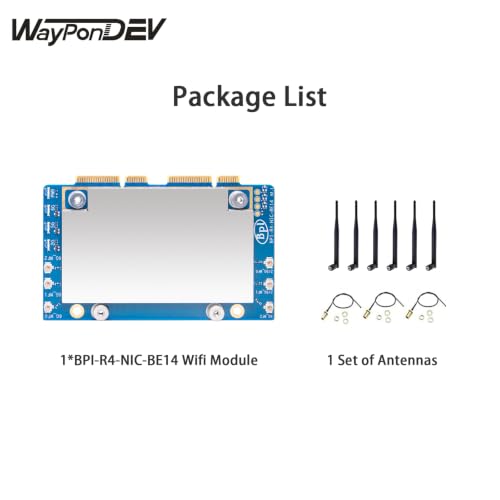 Image of Banana Pi BPI-R4 NIC BE14 WiFi 7 Module for BPI-R4 Wireless Tri-Band WiFi Router Board OpenWRT, MediaTek MT7995AV CPU 32 bits RISC-V MCU, with 6X 2G /5G /6GHz WiFi Antenna (WiFi7 NIC Module)