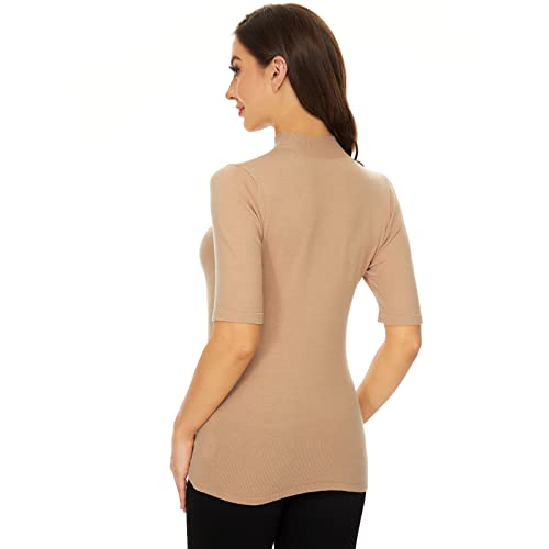 Image of Anbenser Women's Short Sleeve Mock Pullover Sweater Knit Jersey Top Slim Fit