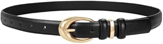 TRIWORKS Women Leather Belt for Jeans Pants Fashion Ladies Skinny Faux Leather Dress belt with Gold Buckle